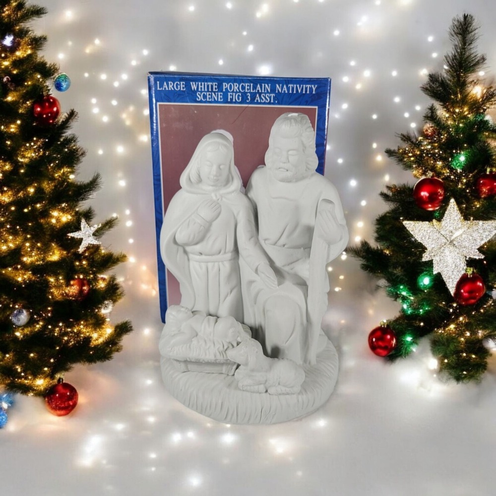 Enesco‎ 9252185 White Porcelain Nativity Scene 3 Figure 1996 Assortment VTG Rare